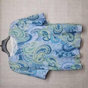 Chico's Paisley Short Sleeve Crew Neck Sweater